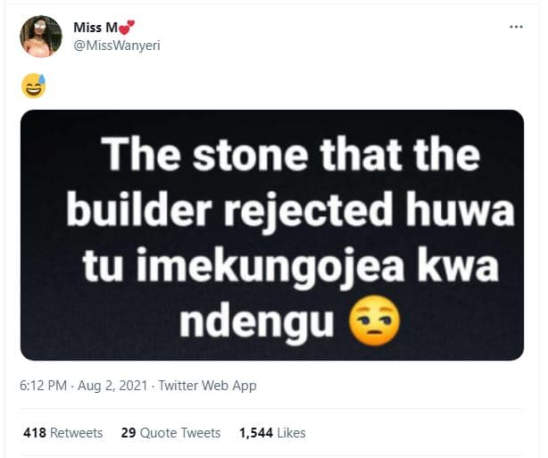 Miss m misswanyeri the stone that the builder rejected huwa tu imekungojea kwa n