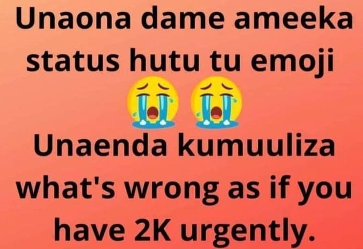 Unaona dame ameeka status hutu tu emoji unaenda kumuuliza what's wrong as if you