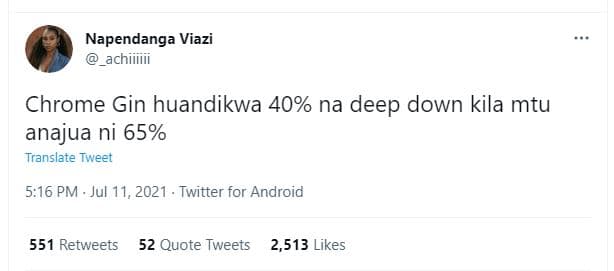 Napendanga viazi achiii chrome gin huandikwa 40 na deep down kila mtu anajua ni