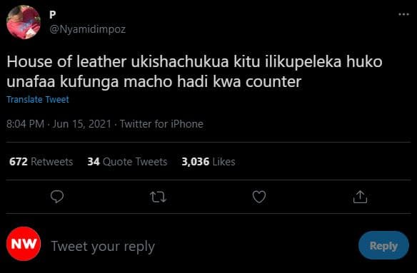 Nyamidimpoz house of leather ukishachukua kitu ilikupeleka huko unafaa kufunga m