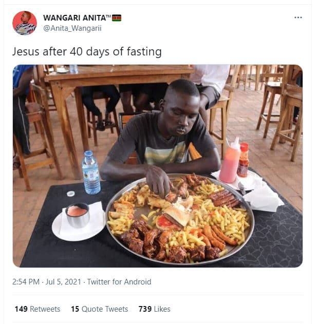 Wangari anita anita_wangarii jesus after 40 days of fasting 2.54 pm . jul 5, twi