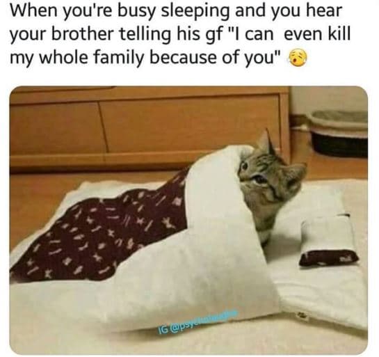 When you're busy sleeping and you hear your brother 'telling his gf 1 can even k
