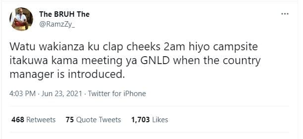 The bruh the ramzzy _ watu wakianza ku clap cheeks 2am hiyo campsite itakuwa kam