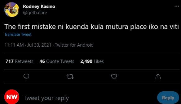 Rodney kasino gethafare the first mistake ni kuenda kula mutura place iko na vit