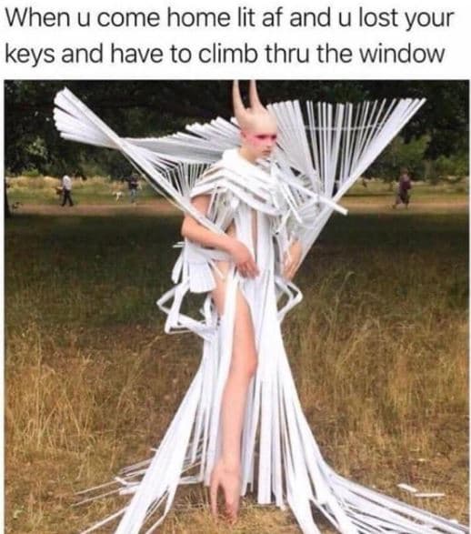 When u come home lit af and u lost your keys and have to climb thru the window