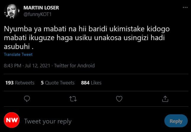 Martin loser funnykot1 nyumba ya mabati na hii baridi ukimistake kidogo mabati i