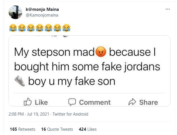 Kmonjo maina kamonjomaina my stepson mad because bought him some fake jordans bo