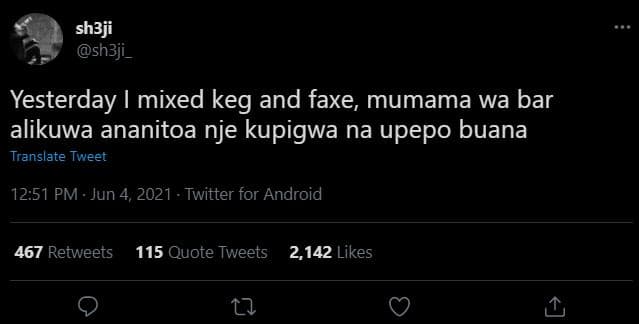 Sh3ji sh3ji _ yesterday mixed keg and faxe mumama wa bar alikuwa ananitoa nje ku