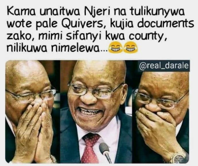 Kama unaitwa njeri na tulikunywa wote pale quivers, kujia documents zako, mimi s