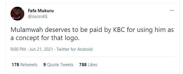 Fafa mukuru osoroke mulamwah deserves to be paid by kbc for using him as concept