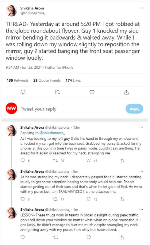 Shiksha arora shikshaarora thread yesterday at around 520 pm got robbed at the g