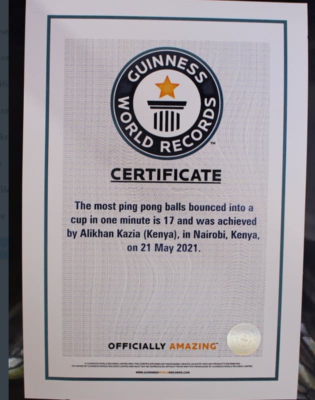 Nne8 rld 8 certificaie the most ping pong balls bounced into a cup in one minute
