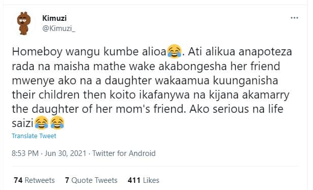 Kimuzi kimuzi homeboy wangu kumbe alioa ati alikua anapoteza rada na maisha math