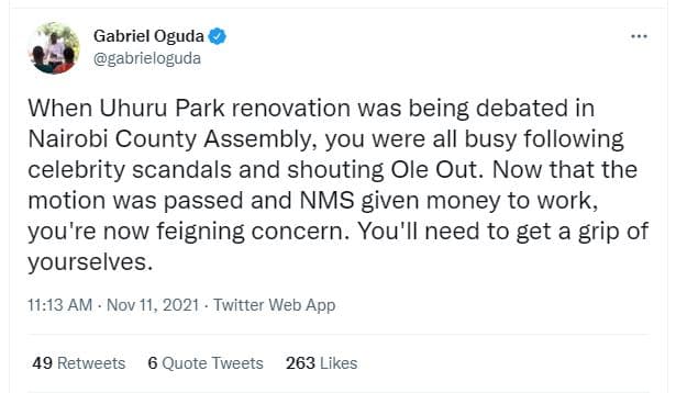 Gabriel oguda gabrieloguda when uhuru park renovation was being debated in nairo