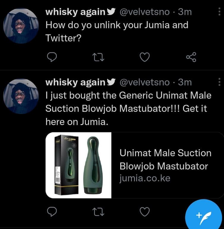 Whisky again velvetsno 3m how do yo unlink your jumia and twitter? 27 whisky aga