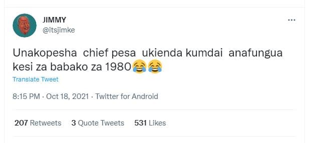 Jimmy itsjimke unakopesha chief pesa ukienda kumdai anafungua kesi za babako za