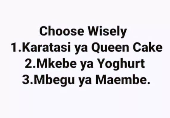 Choose wisely 1.karatasi ya queen cake 2.mkebe ya yoghurt 3.mbegu ya maembe