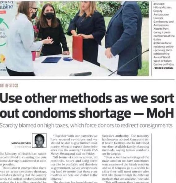 Uvine jutof stogk use other methods as we sort out condoms shortage moh scarcity
