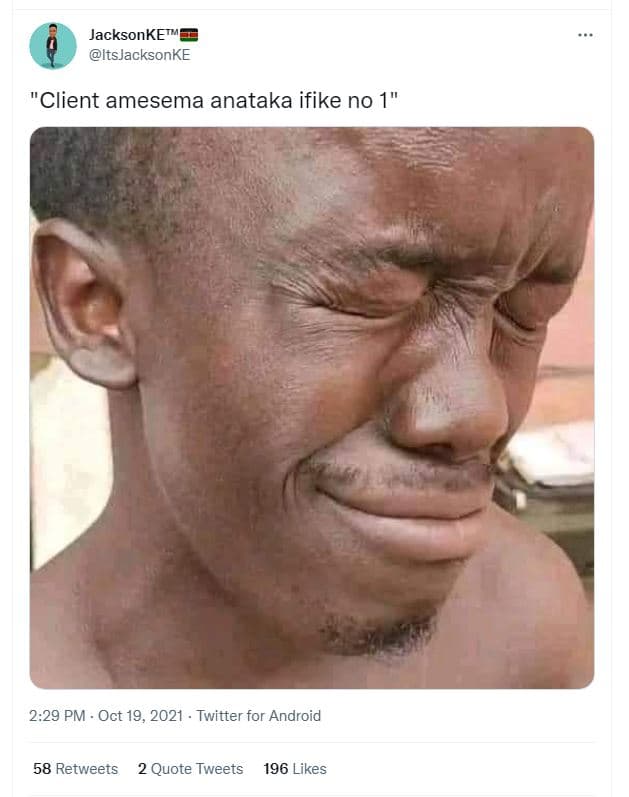 Jacksonkete itsjacksonke client amesema anataka ifike no 1 229 pm oct 19, twitte