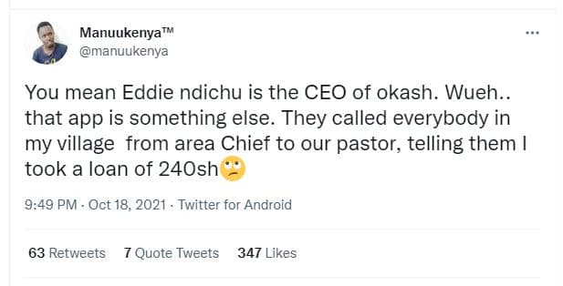 Manuukenyam manuukenya you mean eddie ndichu is the ceo of okash. wueh. that app
