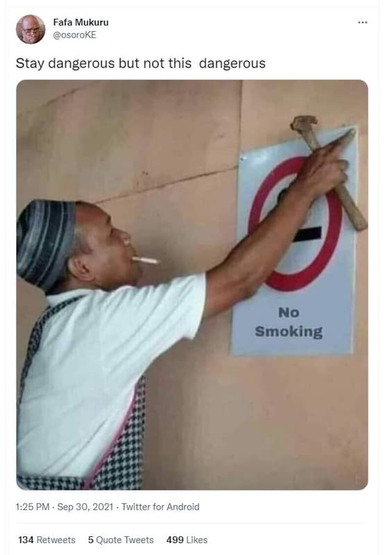 Fafa mukuru osoroke stay dangerous but not this dangerous no smoking 1.25 pm sep