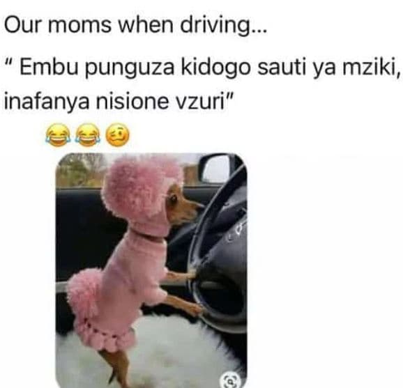 Our moms when driving embu punguza kidogo sauti ya mziki, inafanya nisione vzuri