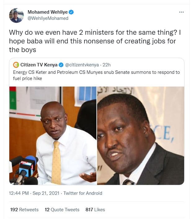 Mohamed wehliye wehliyemohamed why do we even have 2 ministers for the same thin