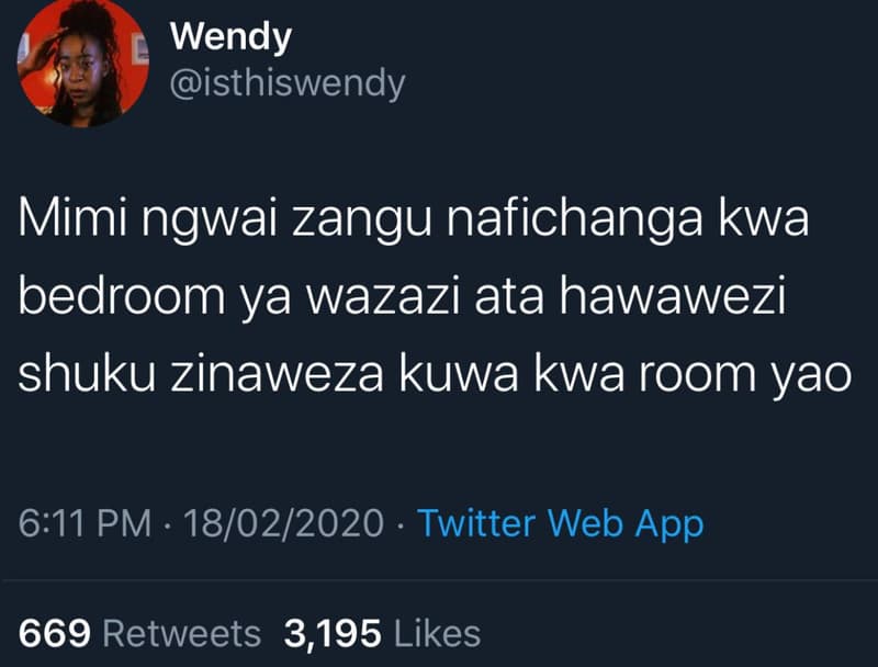 Wendy isthiswendy mimi ngwai zangu nafichanga kwa bedroom ya wazazi ata hawawezi