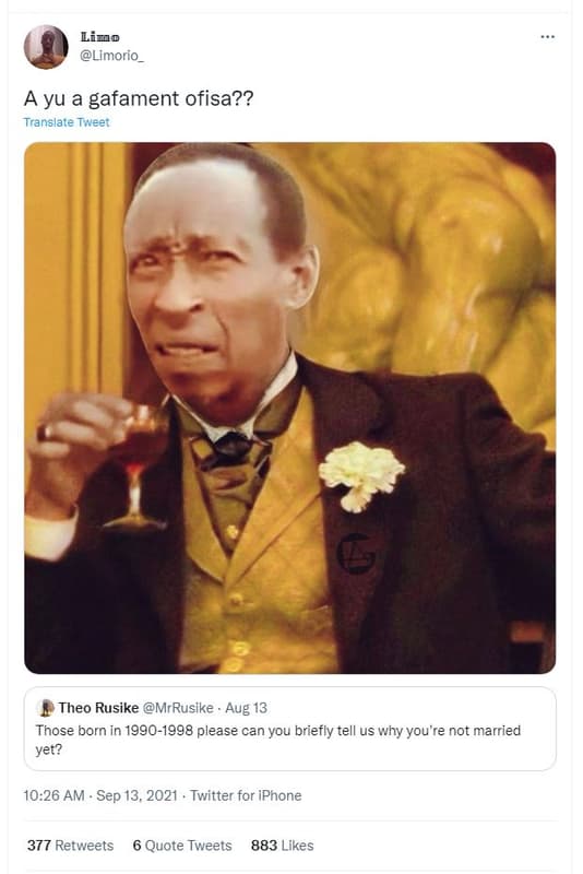 Limo limorio_ a yu a gafament ofisa?? translate tweet theo rusike mrrusike aug 1