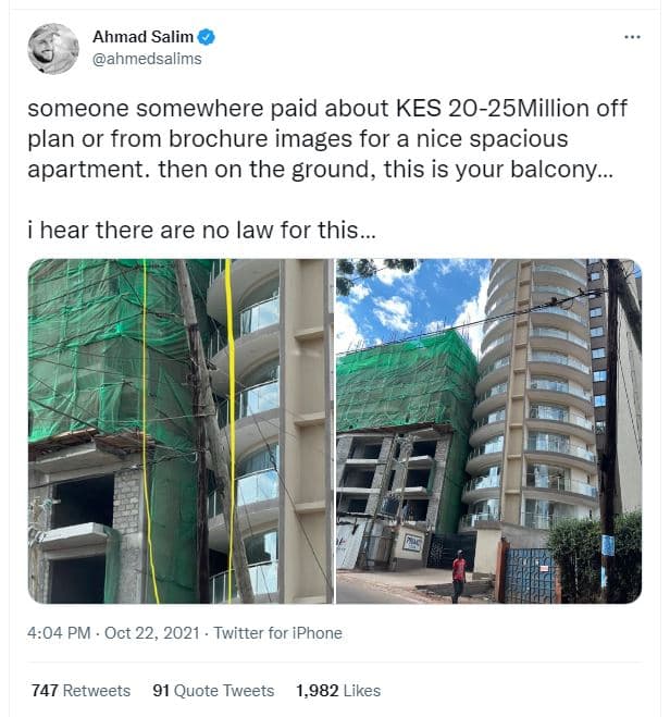 Ahmad salim ahmedsalims someone somewhere paid about kes 2025million off plan or