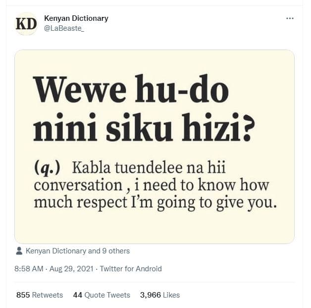 Kd kenyan dictionary labeaste wewe hudo nini siku hizi? q. kabla tuendelee na hi