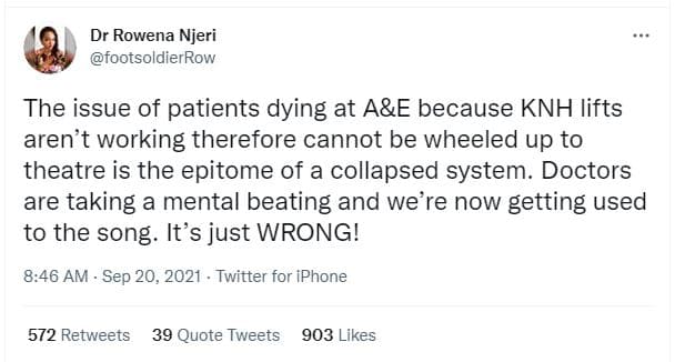 Dr rowena njeri footsoldierrow the issue of patients dying at ae because knh lif