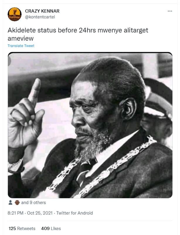 Crazy kennar kontentcartel akidelete status before 24hrs mwenye alitarget amevie