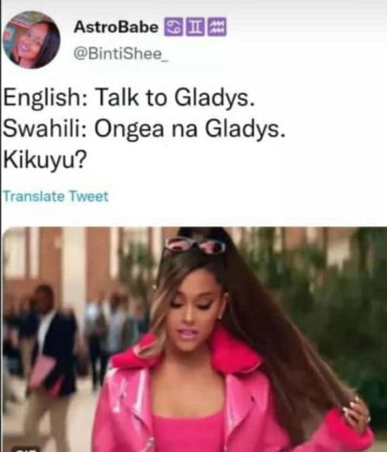 Astrobabe bintishee english talk to gladys. swahili ongea na gladys. kikuyu? tra