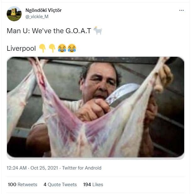Ngöndöki viçtör vickie_m man u we've the g.o.a.t liverpool 12.24 am oct 25, twit