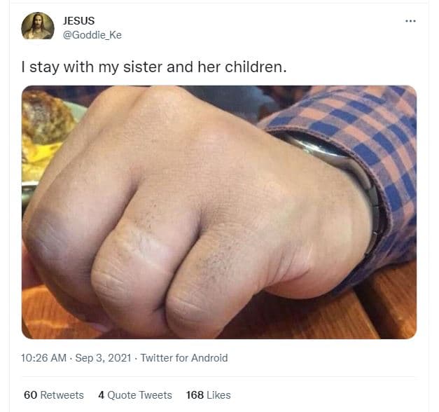 Jesus goddie_ke stay with my sister and her children. 10.26 am . sep 3, twitter