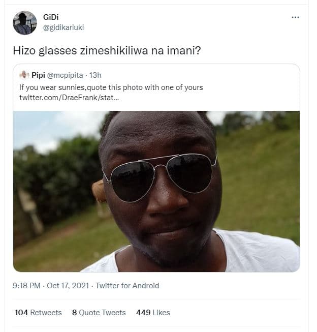 Gidi gidikariuki hizo glasses zimeshikiliwa na imani? pipi mcpipita . 13h if you