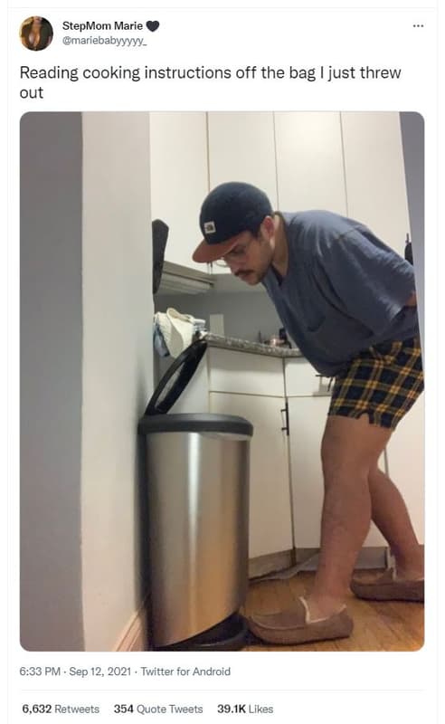 Stepmom marie mariebabyyyyy_ reading cooking instructions off the bag just threw