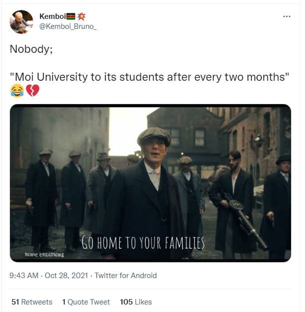 Kemboi kemboi_bruno nobody 'moi university to its students after every two month