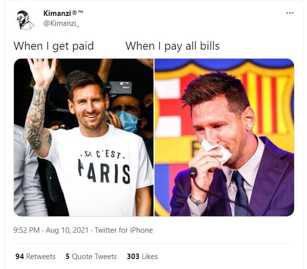 Kimanzi kimanzi _ when get paid when pay all bills c'est f4ris 9.52 pm . aug 10,