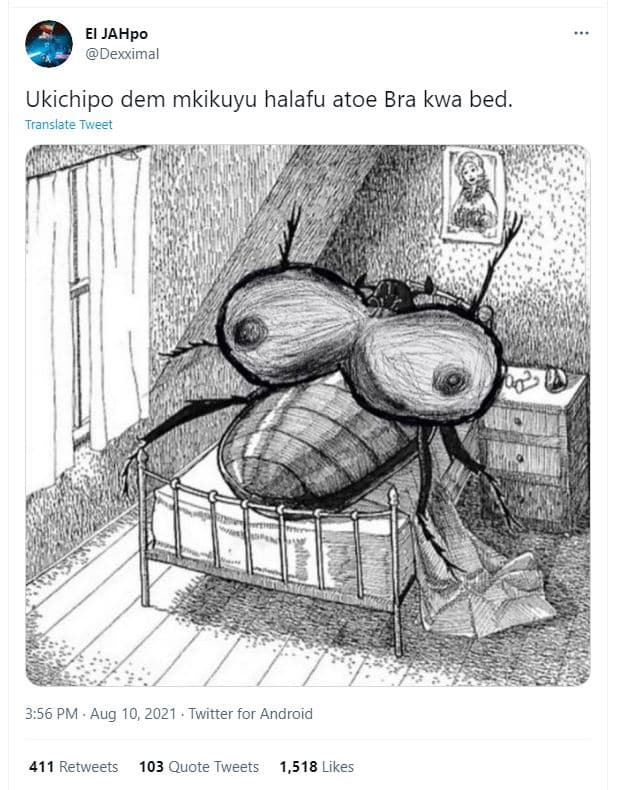 El jahpo dexximal ukichipo dem mkikuyu halafu atoe bra kwa bed. translate tweet