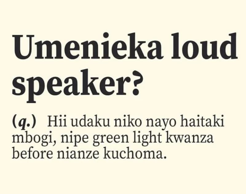 Umenieka loud speaker? q hii udaku niko nayo haitaki mbogi, nipe green light kwa