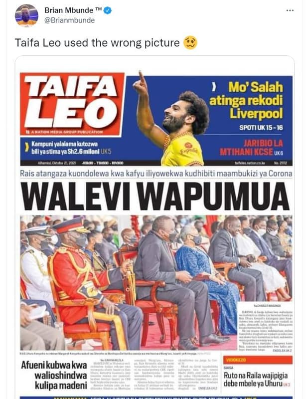 Brian mbunde brianmbunde taifa leo used the wrong picture jaifa zeo vueon bill y