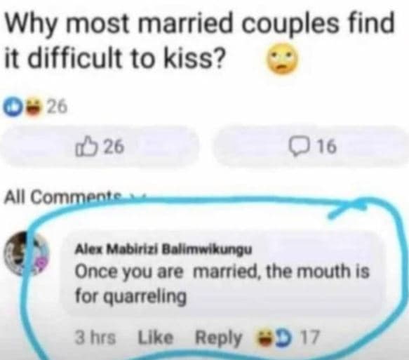 Why most married couples find it difficult to kiss? 26 26 016 all commen aler mo