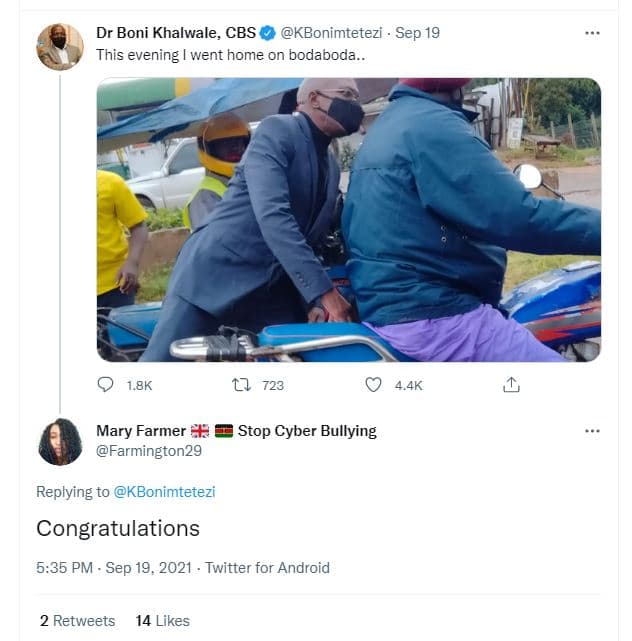 Dr boni khalwale cbs kbonimtetezi sep this evening went home on bodaboda.. 1.8k