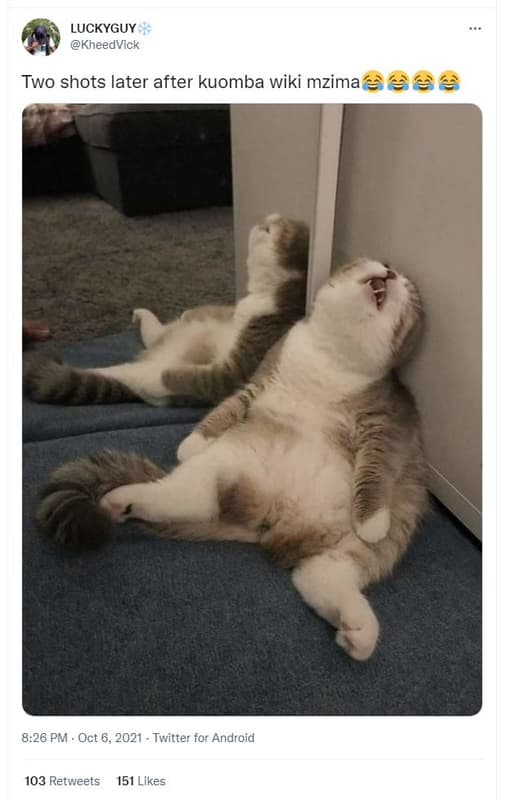 Luckyguy kheedvick two shots later after kuomba wiki mzima 8.26 pm oct 6, twitte