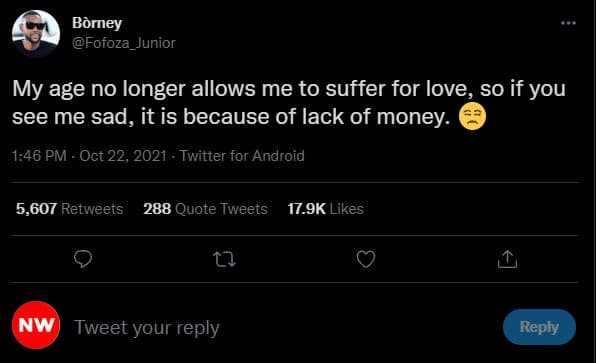 Borney fofoza_junior my age no longer allows me to suffer for love, so if you se