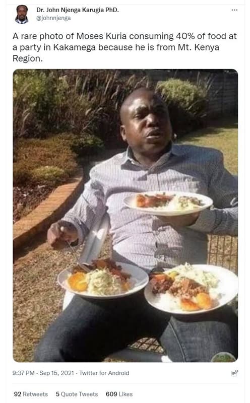 Dr. john njenga karugia phd. johnnjenga a rare photo of moses kuria consuming 40