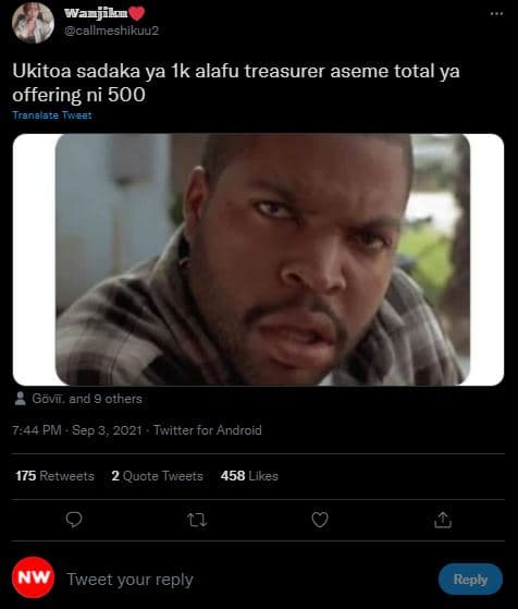 Wanjilon callmeshikuu2 ukitoa sadaka ya ik alafu treasurer aseme total ya offeri