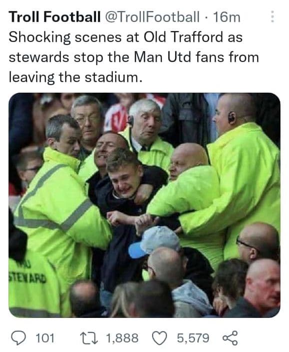 Troll football trollfootball 16m shocking scenes at old trafford as stewards sto